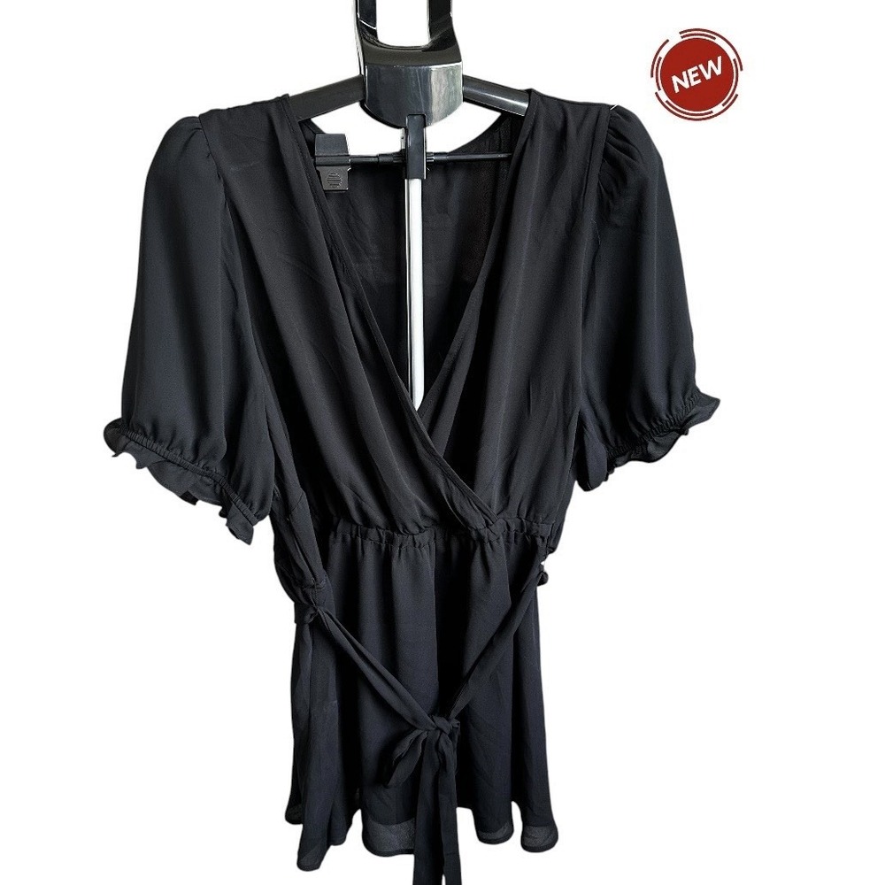 Torrid Women Size 3x Black Blouse Solid Peplum with Sash Sheer NWT | 8-17